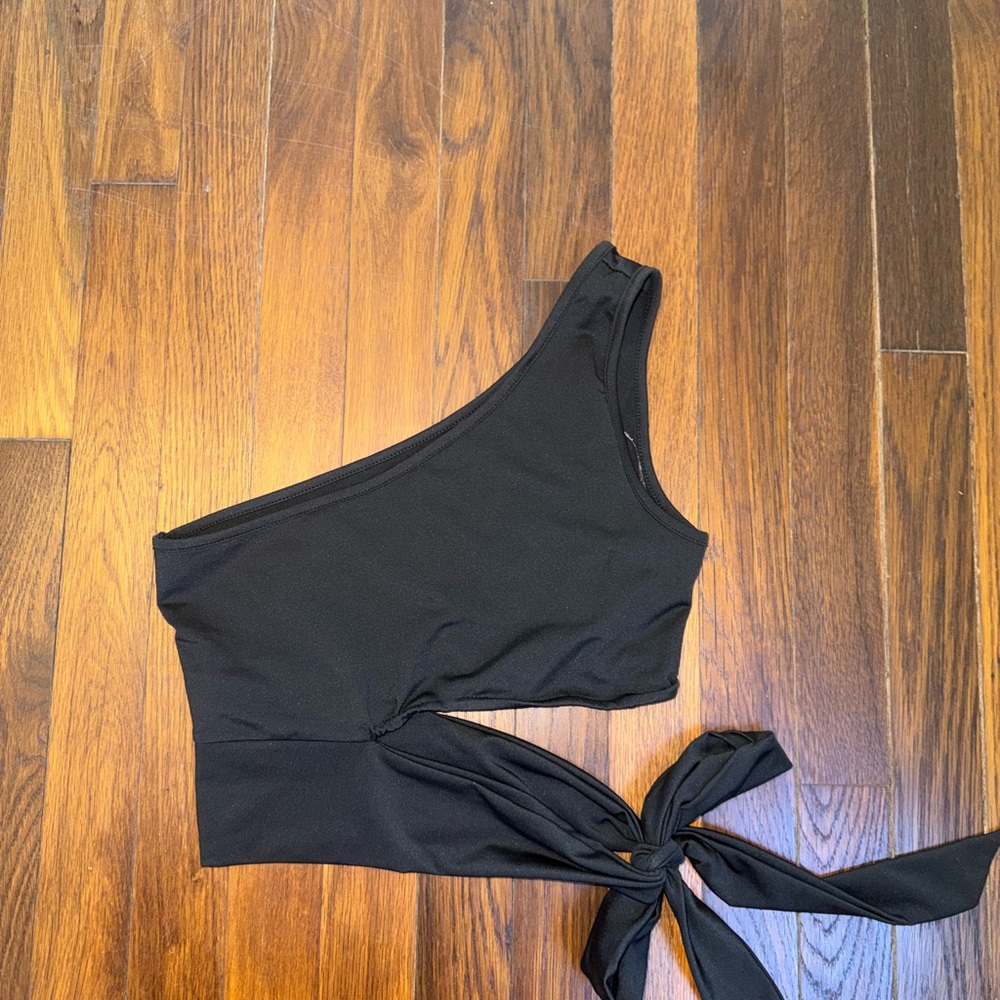 Black One-Shoulder Crop Top with Tie Detail